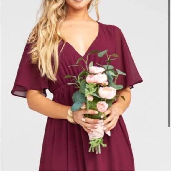 SHOW ME YOUR MUMU Emily Empire Maxi Dress in Merlot Chiffon Burgundy Size XS NEW - Picture 3 of 9